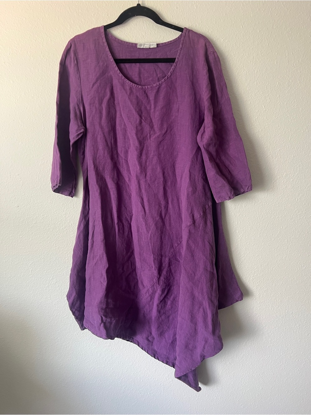 BRYN WALKER Purple Linen Modest Lagenlook Dress Sustainable Artsy SIZE MEDIUM